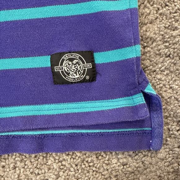 Vintage Woolrich Polo Shirt Blue Purple Stripes 90s Teal Vtg - Picture 4 of 8